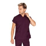 Vehbi Erkek Doktor Hemşire Forması Scrubs Likralı Esnek Kumaş Hastane Nöbet Tek Üst (Zarf Yaka Yarasa Kol) - 3XL - Mürdüm