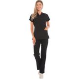 Vehbi Kadın Doktor Hemşire Forması Scrubs Alpaka Kumaş Hastane Nöbet Takımı (Zarf Yaka Yarasa Kol) - 3XL - Siyah