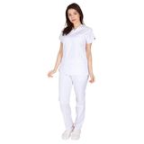 Vehbi Kadın Doktor Hemşire Forması Scrubs Alpaka Kumaş Hastane Nöbet Takımı (Zarf Yaka Yarasa Kol) - Beyaz - 4XL