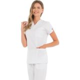 Vehbi Kadın Doktor Hemşire Forması Scrubs Alpaka Kumaş Hastane Nöbet Tek Üst (V Yaka Dr Greys) - 4XL - Beyaz