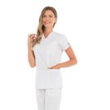 Vehbi Kadın Doktor Hemşire Forması Scrubs Alpaka Kumaş Hastane Nöbet Tek Üst (V Yaka Dr Greys) - XS - Beyaz