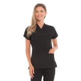 Vehbi Kadın Doktor Hemşire Forması Scrubs Alpaka Kumaş Hastane Nöbet Tek Üst Zarf Yaka Yarasa Kol - 4XL - Siyah