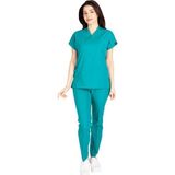 Vehbi Kadın Doktor Hemşire Forması Scrubs Likralı Esnek Kumaş Hastane Nöbet Takımı (Zarf Yaka Yarasa Kol) - 4XL - Yeşil