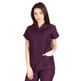 Vehbi Kadın Doktor Hemşire Forması Scrubs Likralı Esnek Kumaş Hastane Nöbet Tek Üst (Zarf Yaka Yarasa Kol) - 2XL - Mürdüm