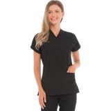 Vehbi Kadın Doktor Hemşire Forması Scrubs Likralı Esnek Kumaş Hastane Nöbet Tek Üst (Zarf Yaka Yarasa Kol) - 2XL - Siyah