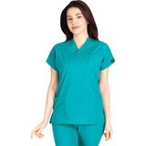 Vehbi Kadın Doktor Hemşire Forması Scrubs Likralı Esnek Kumaş Hastane Nöbet Tek Üst (Zarf Yaka Yarasa Kol) - 2XL - Yeşil