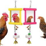 Vehomy 2 Adet Tavuk Aynası Oyuncağı, Tavuk Aynası Oyuncağı, Çanlar ve Gagalı Öğütme Molar Taşları, Horozlar, Tavuklar Kuşlar Papağanlar için (Sarı ve Kırmızı)