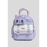VEIBAG Bimboo 3 Bölmeli Kedi Detaylı Anaokulu Çantası - Matara Cepli ve Konforlu Tasarım - Lila