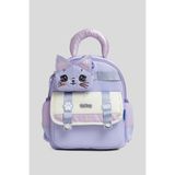 Veibag Bimboo Kız Çocuk Anaokulu ve Kreş Çantası, Sevimli Kedi Detaylı, 3 Bölmeli, Su Şişesi Cepli ve Ergonomik Sırt Çantası (Lila)