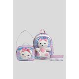 VEIBAG Cozybear 3'lü Kız Çocuk İlkokul ve Günlük Sırt Çantası Seti - Peluş Ayıcıklı, Beslenme Çantalı, Kalemlikli