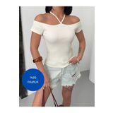 veira Kadın Omuz Açık Boyundan Geçmeli Kaşkorse Crop Bluz – Pamuklu Yazlık Model (4 Renk Seçeneği)
