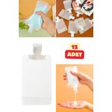 Vekorr 12 Adet 100 ml Krem Şampuan Tekrar Kullanılır Doldurulabilir Torba Sprey Losyon Duş Jeli Kutusu - Şeffaf