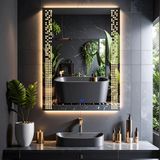 Velano Günışığı Led'li Lazer Kumlamalı Lavabo & Banyo Aynası (Dokunmatik Sensörlü) günışığı led 80 x 60