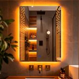 Velano Led'li Lazer Kumlamalı Lavabo & Banyo Aynası (Dokunmatik Sensörlü) amber led 100 x 75