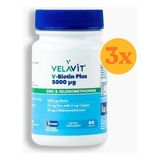 Velavit V- Biotin Plus 5000 μg - Biotin, Selenyum, Çinko ve Bakır - 60 Tablet - 3 Adet (Toplam 180 Tablet) - Dezenfektan Hediyeli (%72 Alkol)