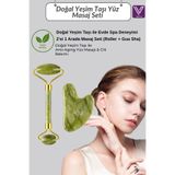 VeldaTech %100 Doğal Yeşim Taşı Yüz Masaj Aleti Seti - Çift Taraflı Jade Roller ve Kalp Gua Sha Taşı