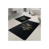 Veldena Çınar Yaprağı 2li Banyo Paspas Takımı, 50x80 cm, Siyah