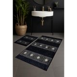 Veldena Helya 2'li Banyo Paspas Takımı, 65 x 100 cm, Siyah Üzerine Kahverengi Nakış İşleme