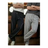 Veleno Erkek 2'Li Siyah-Gri Baggy Biyeli Oversize Relaxed 4 Mevsim Eşofman Altı Bol Paça 2 İplik Tam Kalıp