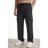 Veleno Erkek Siyah Paraşüt Kumaş Kargo Cepli, Ayarlanabilir Paça Klipsli, Baggy Pantolon - 2XL