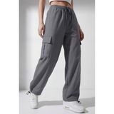 Veleno Kadın Metalik Oversize Paraşüt Kumaş Kargo Cepli, Ayarlanabilir Paça Klipsli, Baggy Pantolon - Metalik - Gri - XL