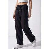 Veleno Kadın Siyah Oversize Paraşüt Kumaş Kargo Cepli, Ayarlanabilir Paça Klipsli, Baggy Pantolon - 2XL