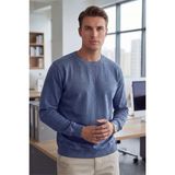 Veleno Mavi Erkek Selanik Kumaş Sıfır Yaka Sweatshirt Rahat Kalıp Kol Etek Lastikli - XL