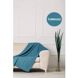 VELERDE HOME Velerde Turkuaz Şönil Çift Taraflı Çekyat Koltuk Örtüsü Şalı