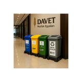 Veliday Sıfır Atık Geri Dönüşüm Çöp Kutusu Kovası 70 Litre 4'lü Set Hotel Ofis Okul Geri Dönüşüm