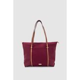 Velie Paraşüt Kumaş Şeritli Shopper Çanta Bordo-Taba - 45 x 30 x 10 cm - Bordo - Taba