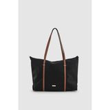 Velie Paraşüt Kumaş Şeritli Shopper Çanta Siyah-Taba - 45 x 30 x 10 cm - Siyah - Taba