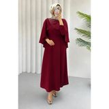 Velisa Taş Detaylı Krep Kumaş Tesettür Abiye- Bordo - 44