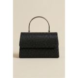 VELLABAGS Kadın Siyah Işıltılı Abiye Çanta – Metal Saplı Şık Gece & Davet Çantası