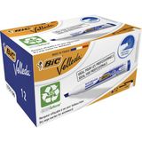 Velleda 1751 Eco Kesik Uçlu Beyaz Tahta Kalemi, Mavi, 12'li Kutu, 3,7 mm ile 5,5 mm Kalın Uç,kuru Silinebilir Mürekkep