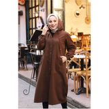 Vellichor Denim Kapşonlu Kap- Denim Pardesü/ Kahverengi - 46