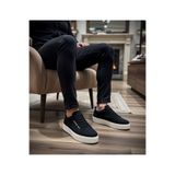 VELLINA Erkek Siyah Beyaz Bağcıklı Cilt Deri Klasik Ayakkabı Günlük Spor Şık Yüksek Düz Taban Rahat Sneaker