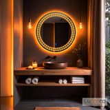 Velmira Led'li Lazer Kumlamalı Lavabo & Banyo Aynası (Dokunmatik Sensörlü) amber ledli 60 x 60