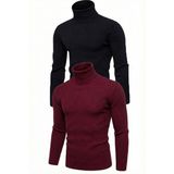 Velmora Fashion 2'li Siyah Bordo Unisex Kaşkorse Boğazlı Full Likralı Fitilli Body Kazak - Siyah - Bordo - Standart