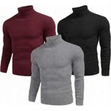 Velmora Fashion 3'lü Siyah, Bordo, Gri Kaşkorse Boğazlı Full Likralı Fitilli Body Kazak - Siyah - Bordo - Gri - Standart