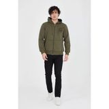 Velmora Fashion Erkek 3 Iplik Pamuklu Fermuarlı Kapüşonlu Kanguru Cepli Baskılı Hoodie Hırka Sweatshirt - Yeşil - XL