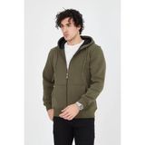 Velmora Fashion Erkek 3 Iplik Pamuklu Fermuarlı Kapüşonlu Kanguru Cepli Hoodie Hırka Sweatshirt - Yeşil - 2XL