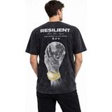 Velmora Fashion Erkek Asit Yıkamalı Baskılı Tişört Bisiklet Yaka Kısa Kollu Streetwear T-Shirt - Siyah