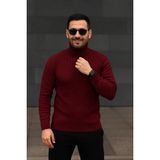 Velmora Fashion Erkek Balıkcı Yaka Bağazlı Triko Kazak Pamuklu Kalın Fitilli Dokuma, Regular - Bordo - 2XL