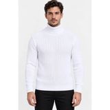 Velmora Fashion Erkek Balıkçı Yaka Tam Boğazlı Kalın Fitilli Regular Fit Triko Kazak - Beyaz