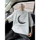 Velmora Fashion Erkek Baskılı Tişört Kısa Kol Bisiklet Yaka Oversize T-Shirt - Beyaz
