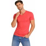 Velmora Fashion Erkek Body T-Shirt V Yaka Slim Fit Likralı Kısa Kol Tişört - Nar Çiçeği - XL