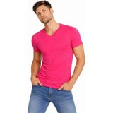Velmora Fashion Erkek Body T-Shirt V Yaka Slim Fit Likralı Kısa Kol Tişört - Pembe - 2XL