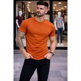 Velmora Fashion Erkek Body Tişört Bisiklet Yaka Slim Fit Likralı T-Shirt - Koyu Turuncu