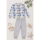Velmora Fashion Erkek Çocuk Premium Penye Uzun Kollu Desenli Pijama Takımı 2-11 Yaş - Gri - 3 - 4 Yaş