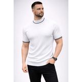Velmora Fashion Erkek Fitilli Triko Dokuma Kısa Kol Tişört Yarım Boğaz Modern Yazlık T-Shirt - Beyaz - 2XL